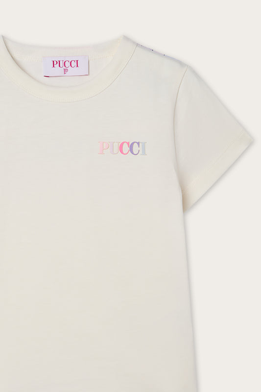 Embroidered T-shirt with Logo and Ruffle