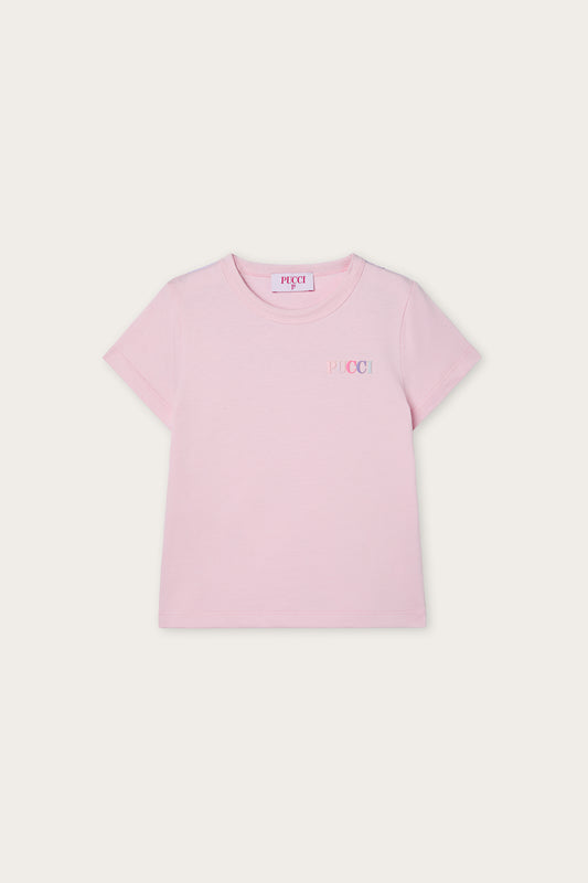 Embroidered T-shirt with Logo and Ruffle