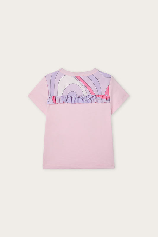 Embroidered T-shirt with Logo and Ruffle