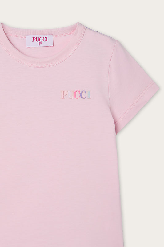 Embroidered T-shirt with Logo and Ruffle