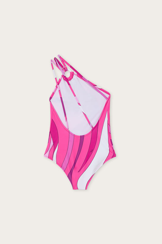 One-Shoulder Marmo Print One-Piece Swimsuit