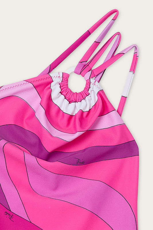 One-Shoulder Marmo Print One-Piece Swimsuit