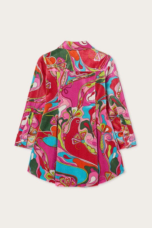 Orchidee Print Velvet Shirt Dress