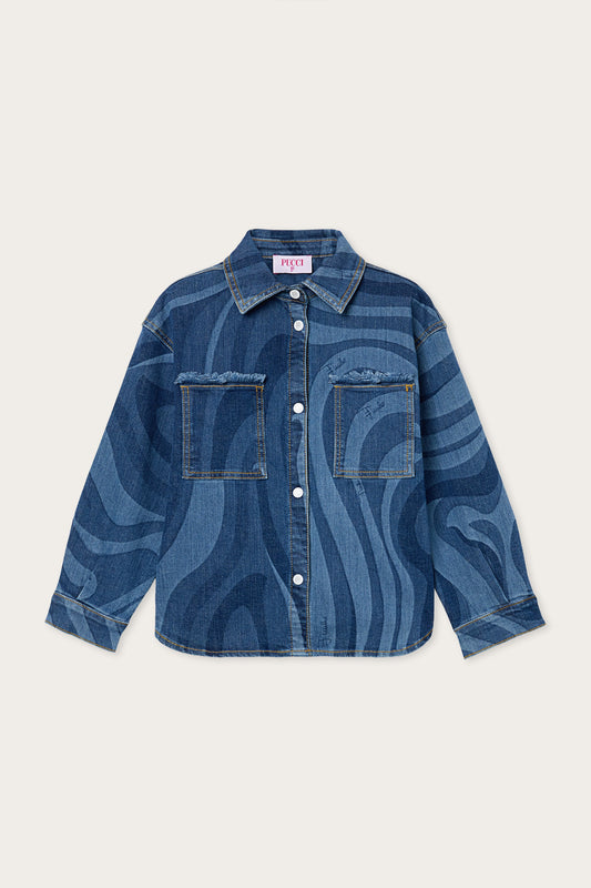 Marmo Print Denim Shirt