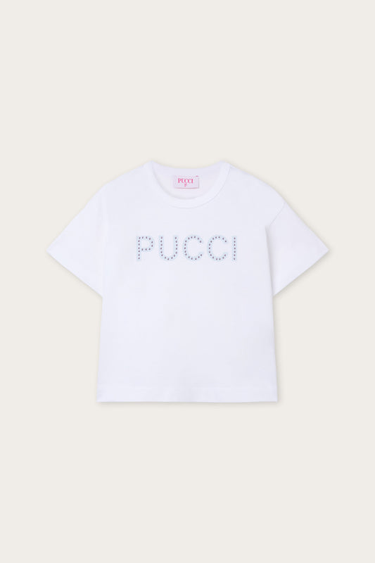 Organic Cotton T-Shirt with Logo and Rhinestones