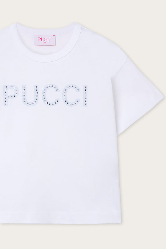 Organic Cotton T-Shirt with Logo and Rhinestones