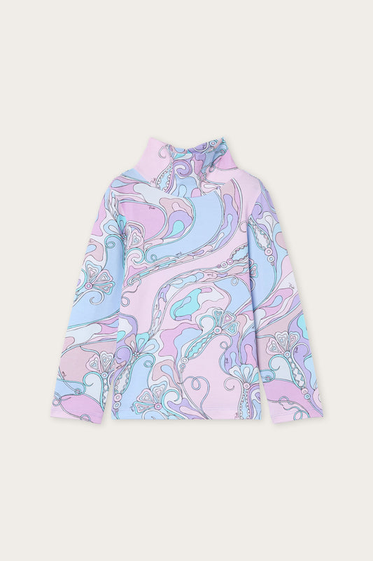 Maglia a Collo Alto in Stampa Orchidee