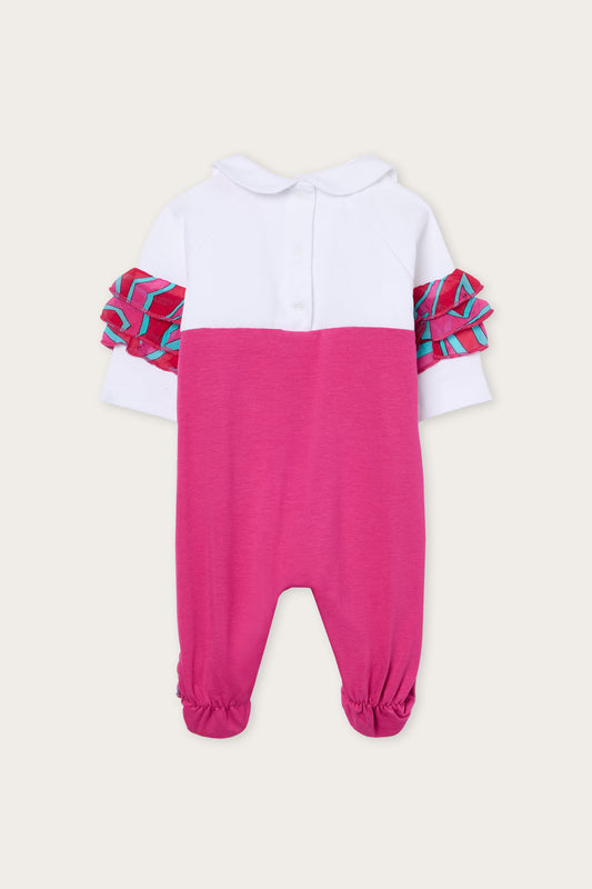 Cotton Jersey Baby Romper with Printed Ruffles